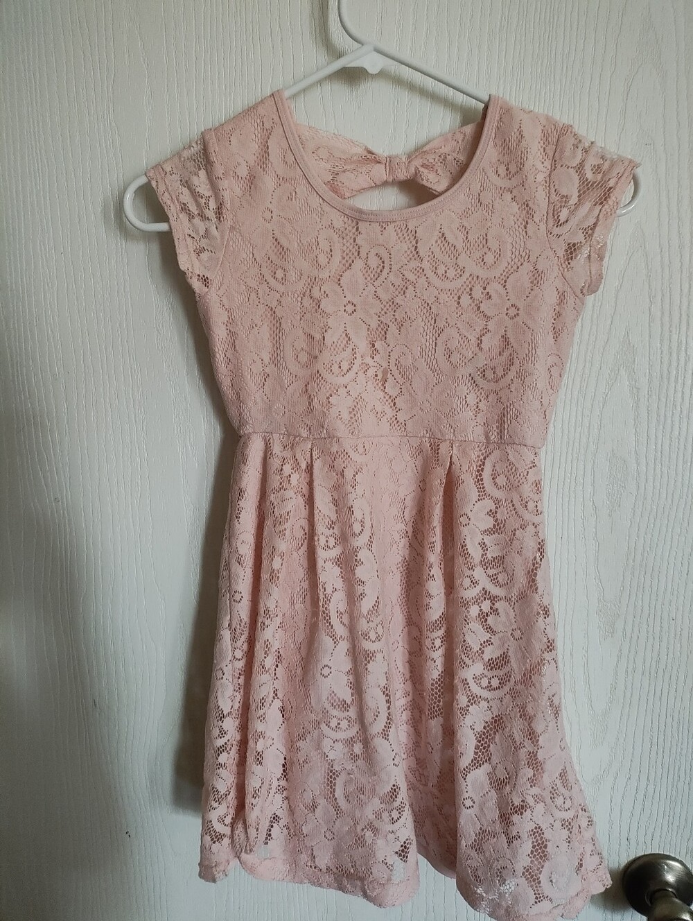 Girls' Lace Fit-and-Flare Dress with Back Bow - Pink